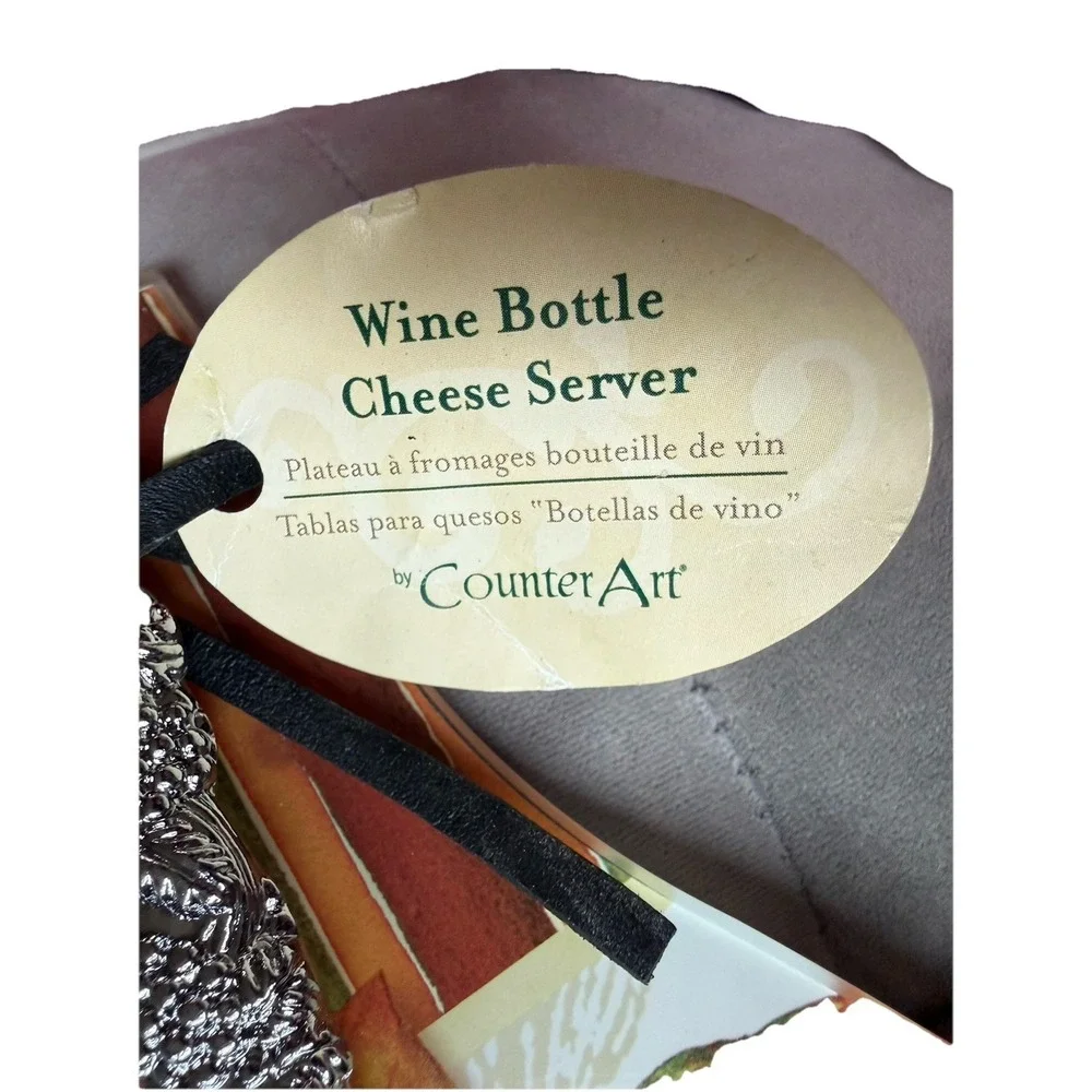 CounterArt Glass Wine Bottle Cheese Board with Spreader – Autumn Leaves – Unused